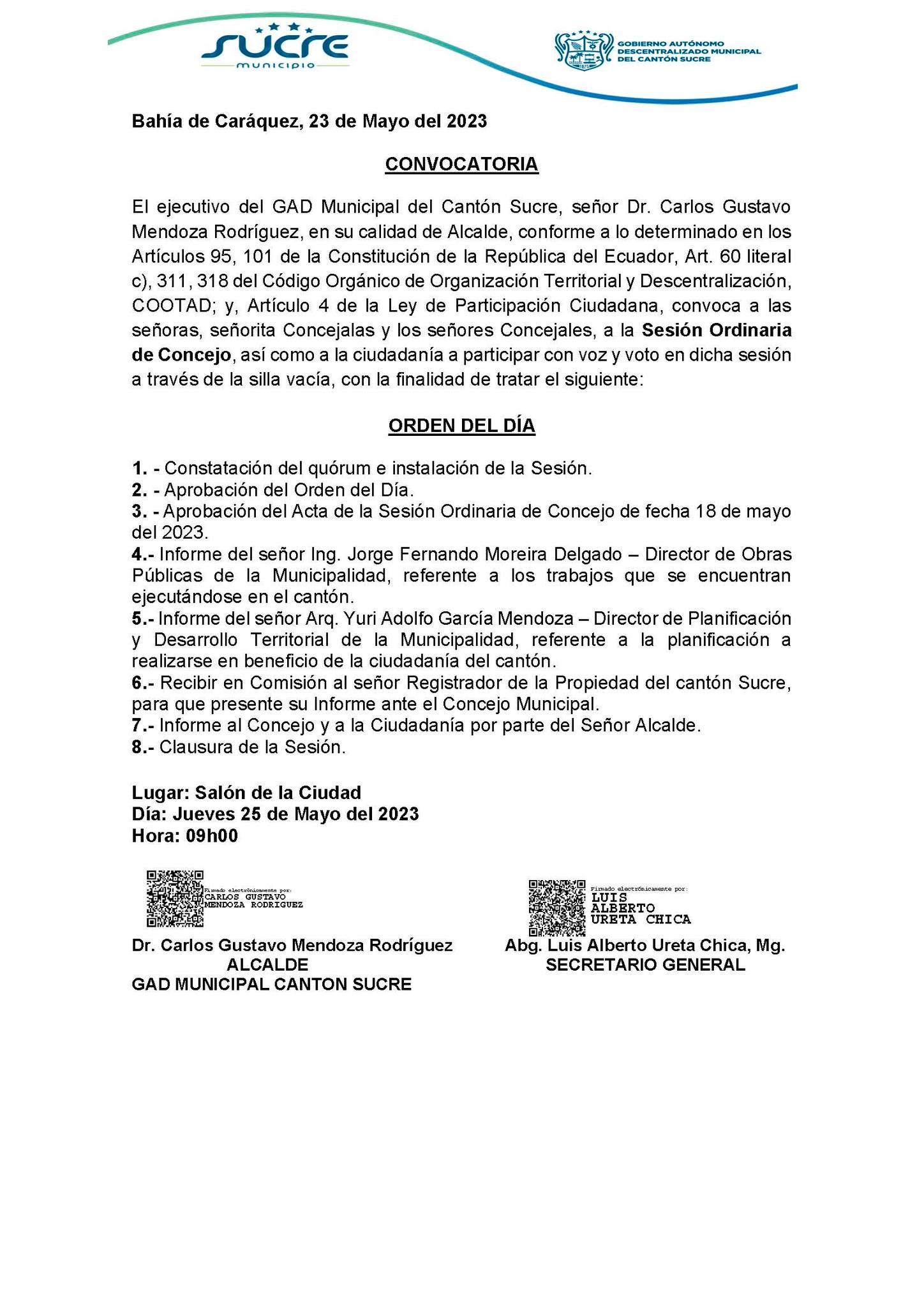 CONVOCATORIA A SESIÓN DE CONCEJO